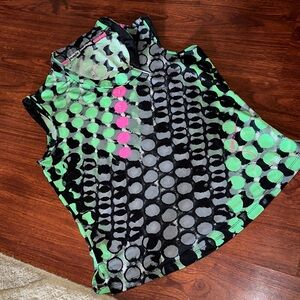 Jamie Sadock Black and Green Patterned Tank Top with bling size small